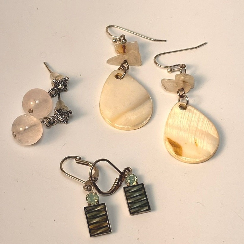 Vintage Earring Lot Pink Cream Green Shell Rose Quartz Boho Whimsygoth Statement